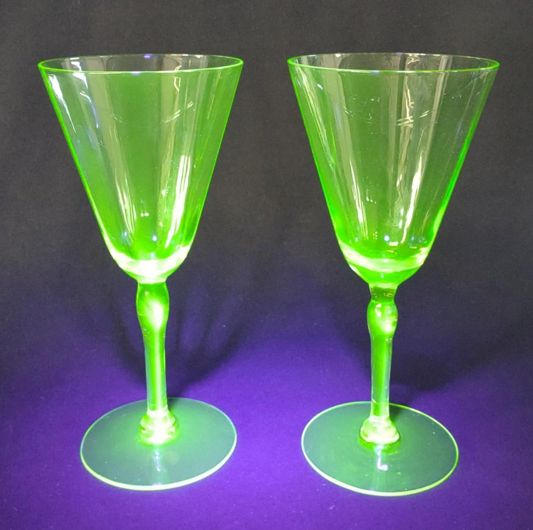 Pair of Morgantown Uranium Glass Water Goblets (1 of 9)