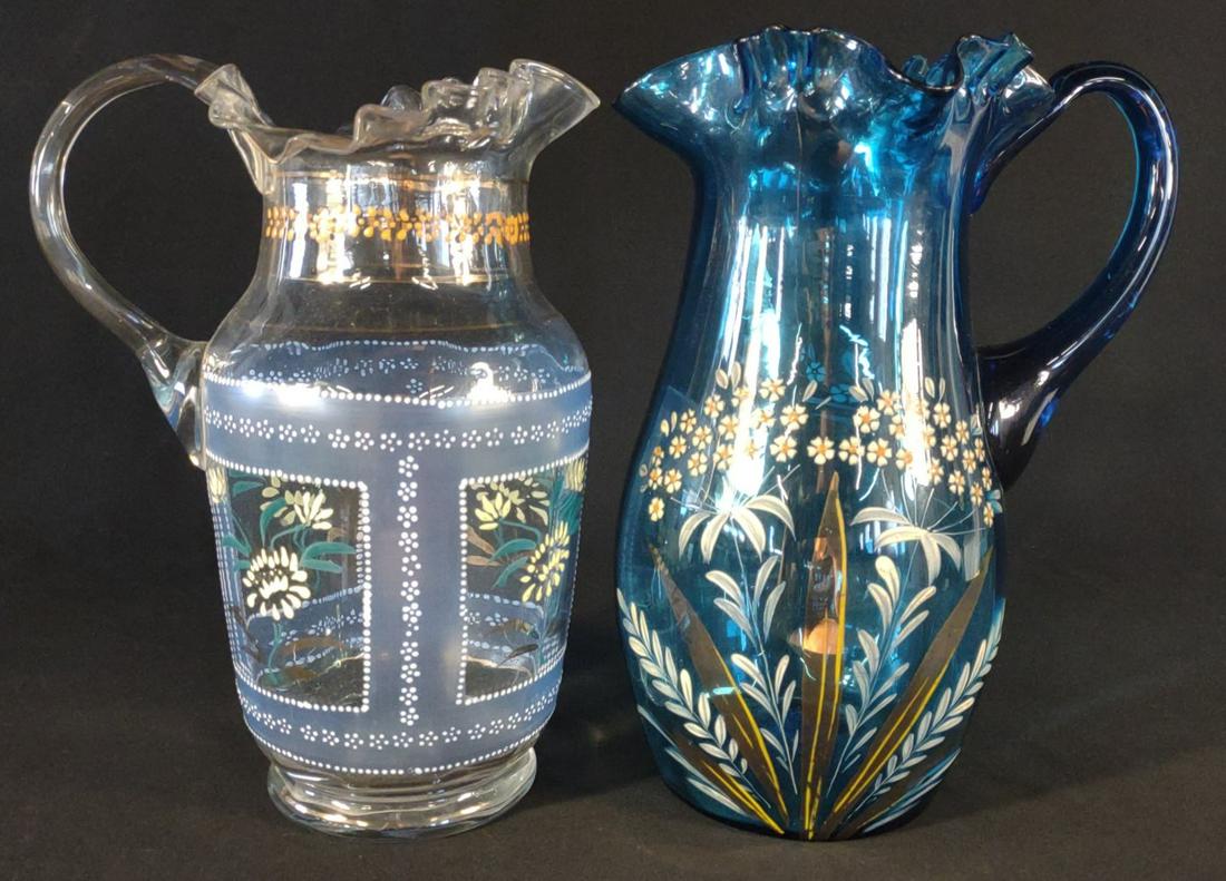 2 Hand Blown & Painted Ruffled Water Pitchers (1 of 15)