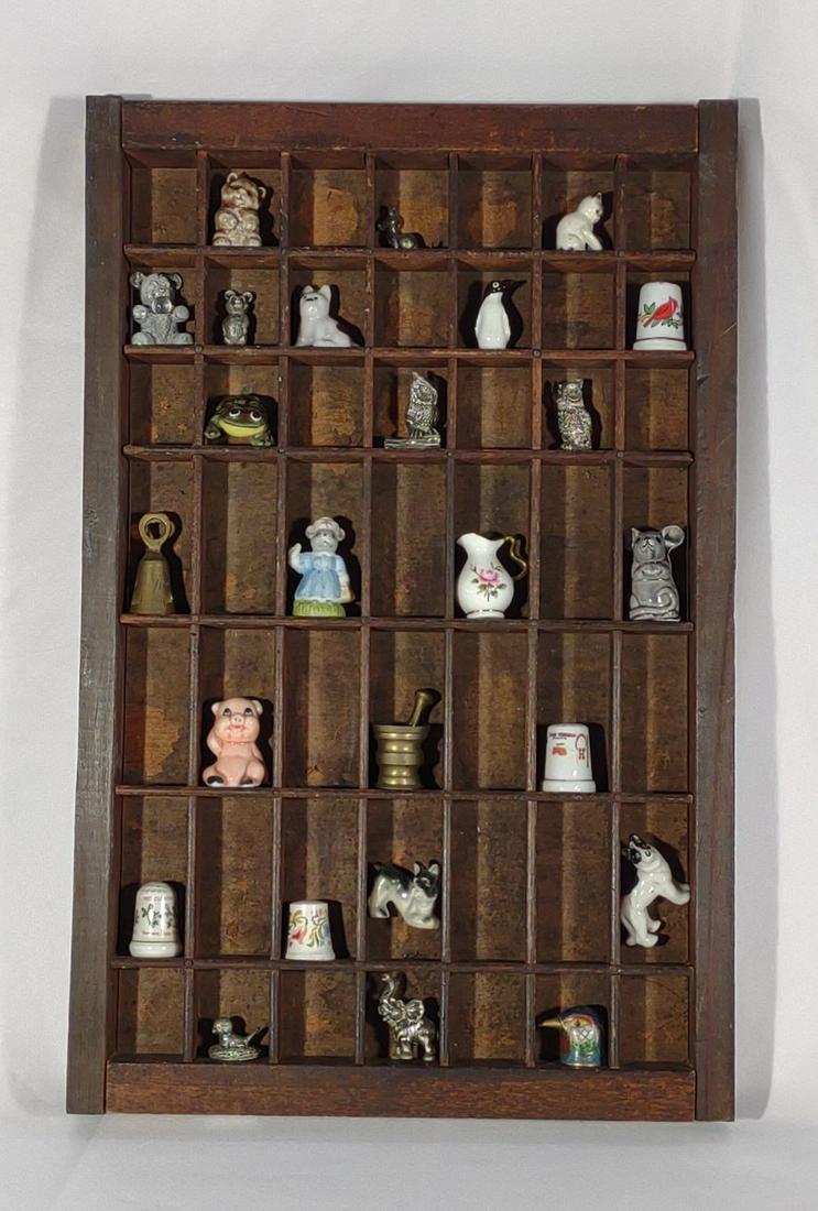Antique Printers Tray w/ Thimbles & Figurines (1 of 12)