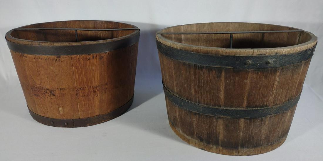 Pair of Iron Banded Half Bushel Measure Buckets (1 of 19)