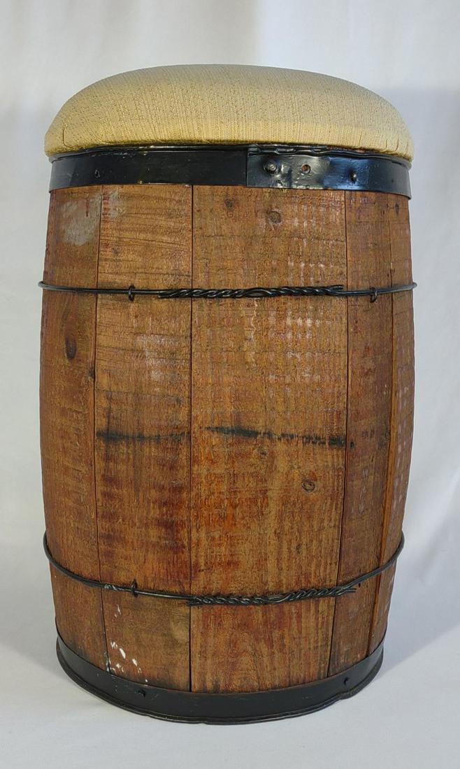 Vintage Wooden Keg Barrel Stool w/ Storage (1 of 9)