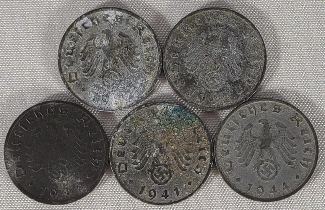 (5) WWII German 1 Reichspfennig Coins (1941-44) (1 of 8)