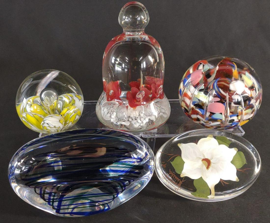 5 Art Glass Paperweights (2 makers marks) (1 of 10)
