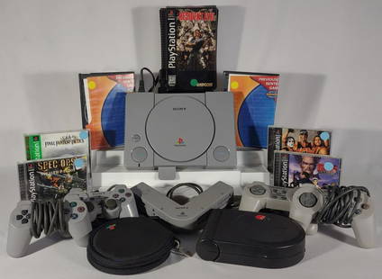 PlayStation 1 Console, Games & Controllers Works: Playstation one (PS1) console, tested and in working condition. Includes Sony PS1 video game console, 4 controllers, memory card with memory card adapter, and 7 playstation 1 games.