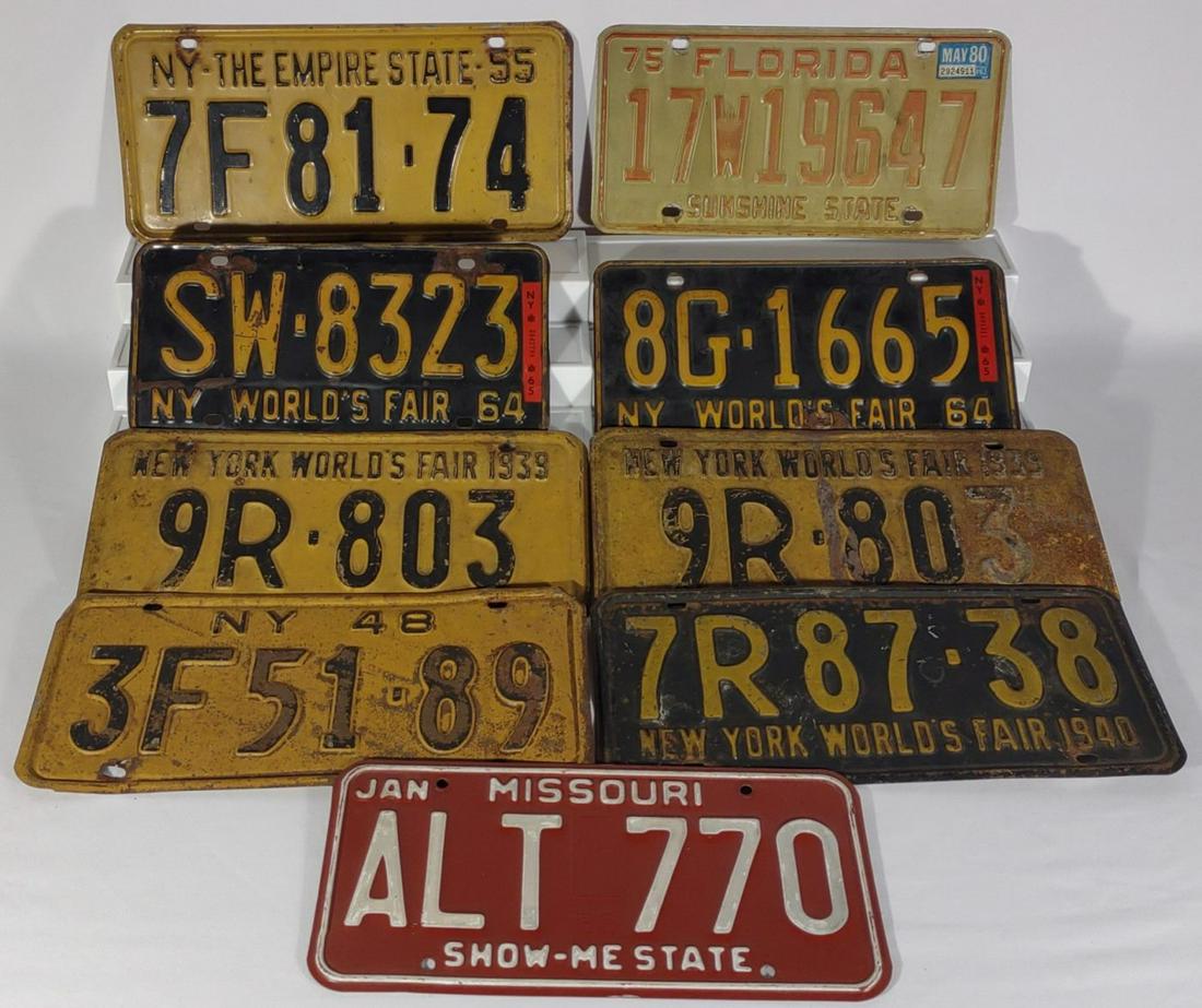 9 Vintage NY, MO & FL License Plates (1 of 6)