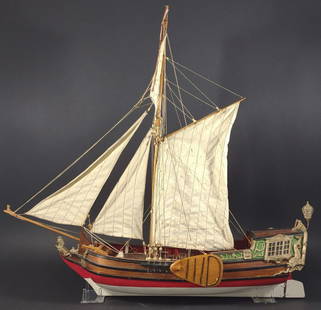 17th C. Dutch Yacht Scale Ship Model Statenyacht: 36"x34"x12". We were told that the provenance of this model ship was created and gifted by prisoners to a doctor that worked within the Kingston Penitentiary, Ontario, Canada. We cannot provide such