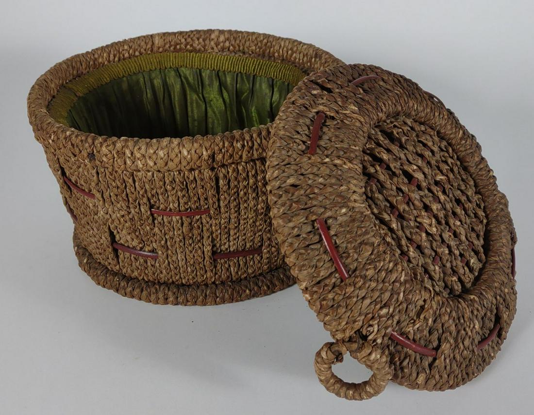 Victorian Silk Tufted Wicker Sewing Basket (1 of 12)