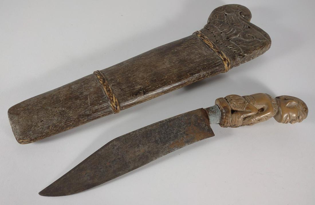 Antique Carved Indonesian Knife & Scabbard (1 of 11)