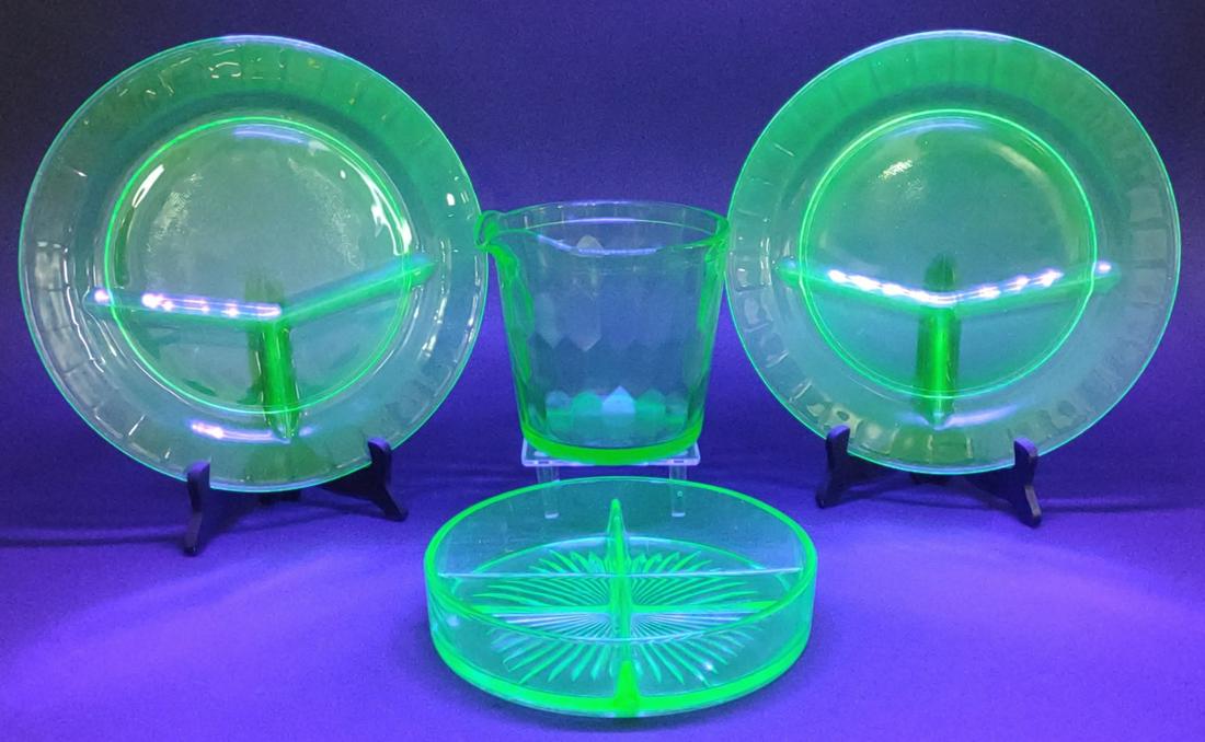 Uranium Glass Ice Bucket, Grill Plates & Candy (1 of 9)