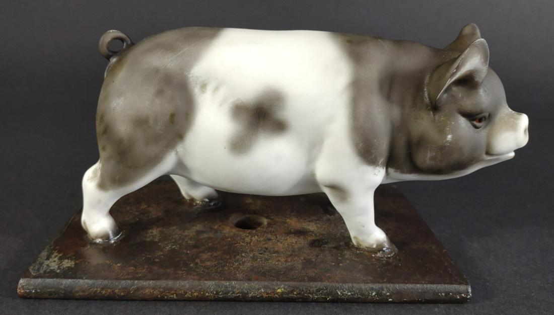 Porcelain & Cast Iron Pig Statue (1 of 9)