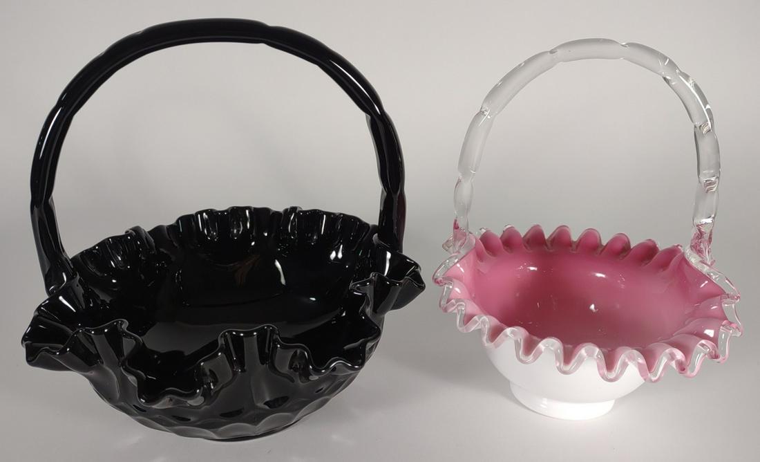 (2) Fenton Black Thumbprint & Peach Crest Baskets (1 of 7)