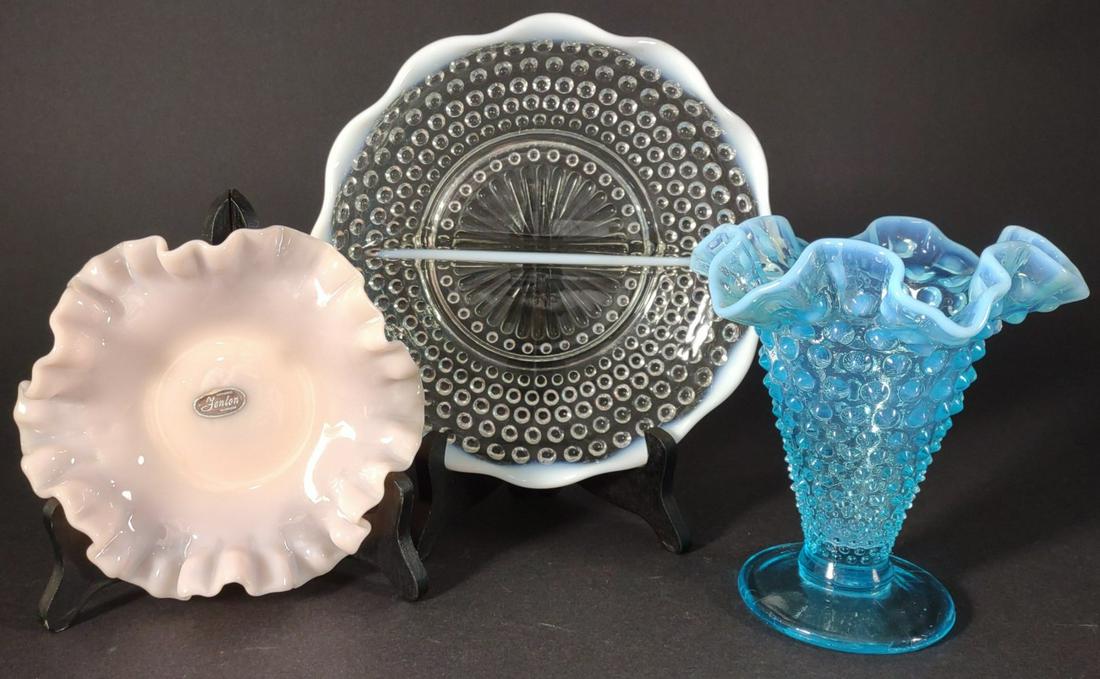 3 pc Fenton Glass Moonstone, Blue Hobnail & Pink (1 of 10)