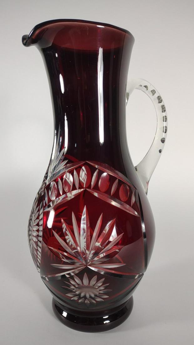 Tall Ruby Cut to Clear Water Pitcher (1 of 7)