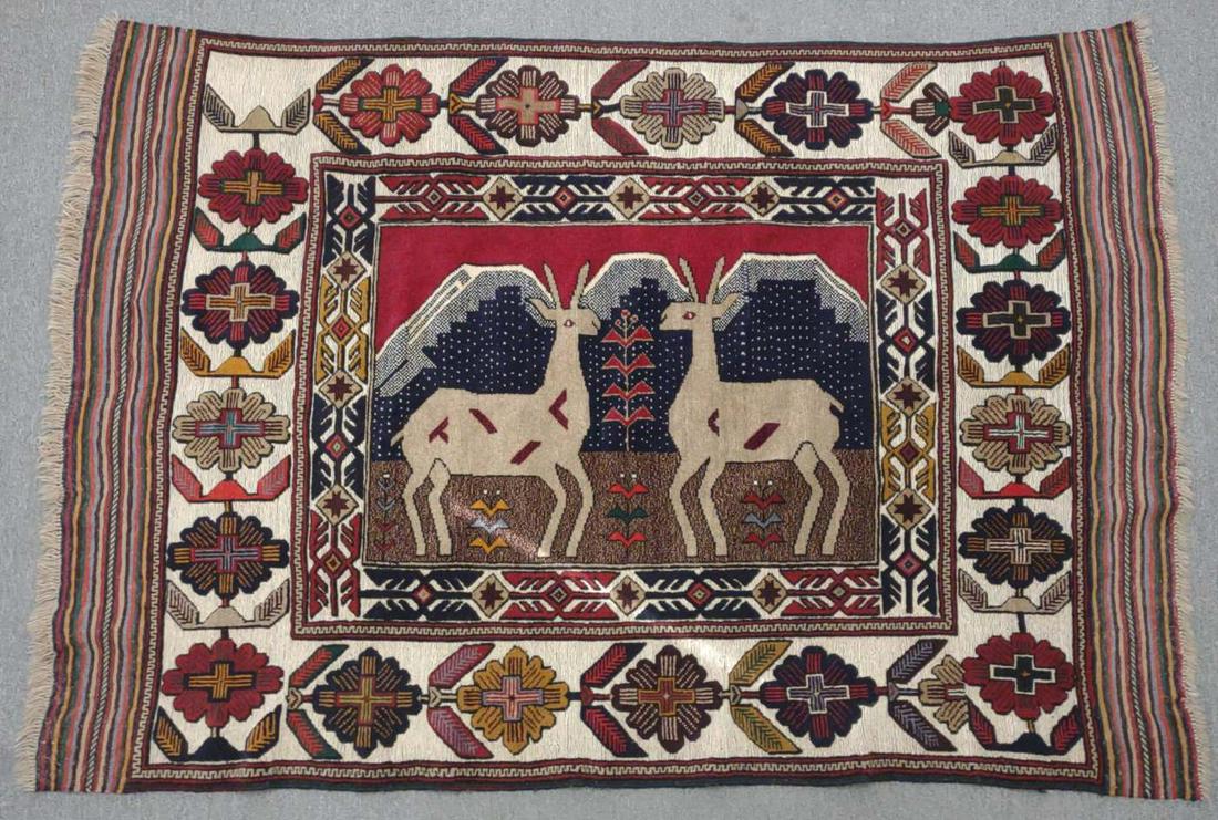 Turkish Knotted Pictorial Animal Rug 4'3" x 6'1" (1 of 10)