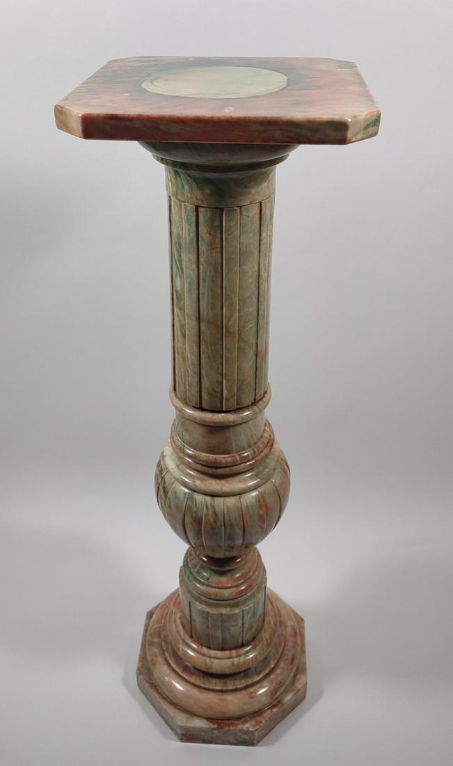 Alabaster Carved Pedestal w/ Red & Green Veins (1 of 11)