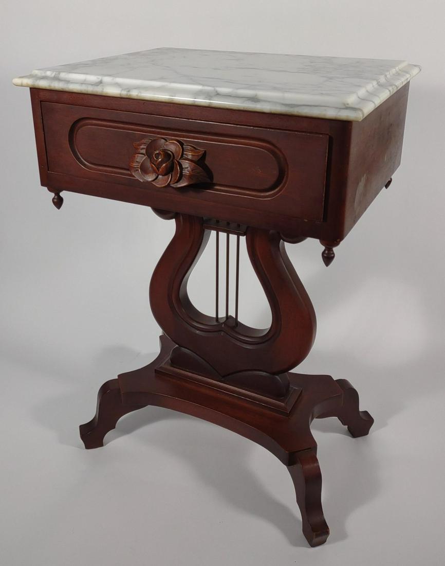 Vtg Victorian Style Mahogany & Marble Harp Table (1 of 12)