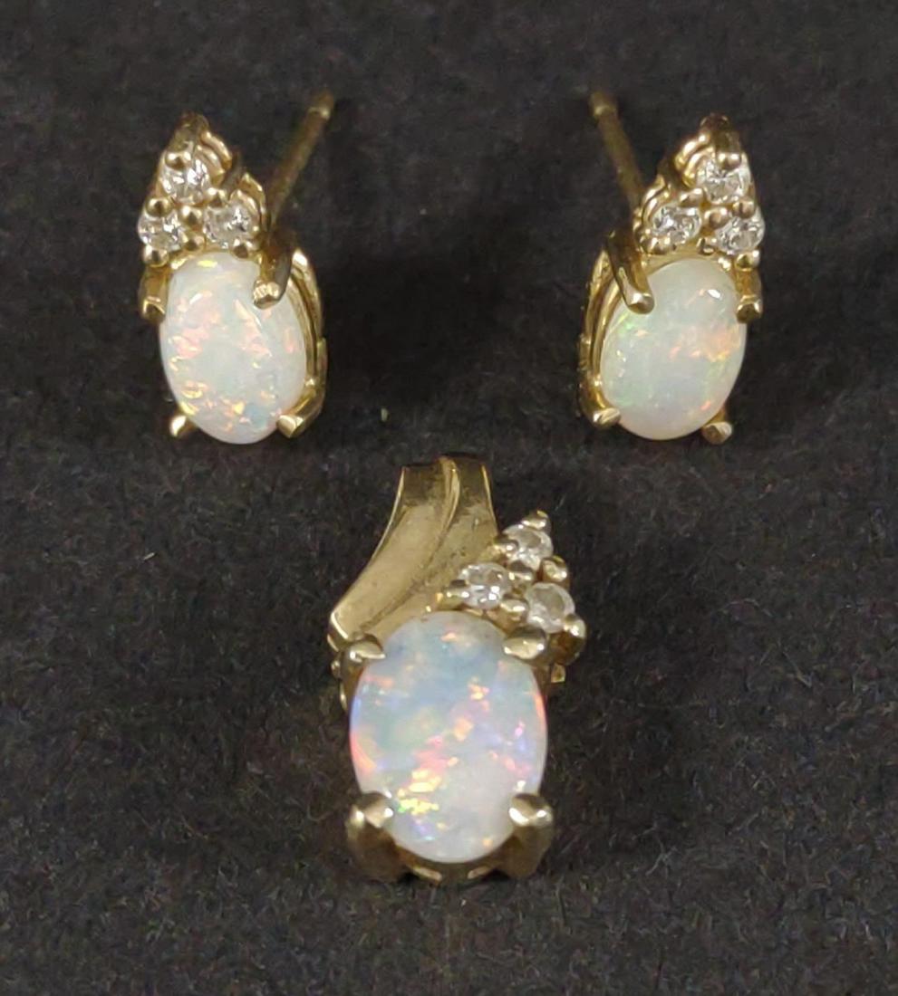 14K Gold Opal & Diamond Pendant & Earrings Set (1 of 8)