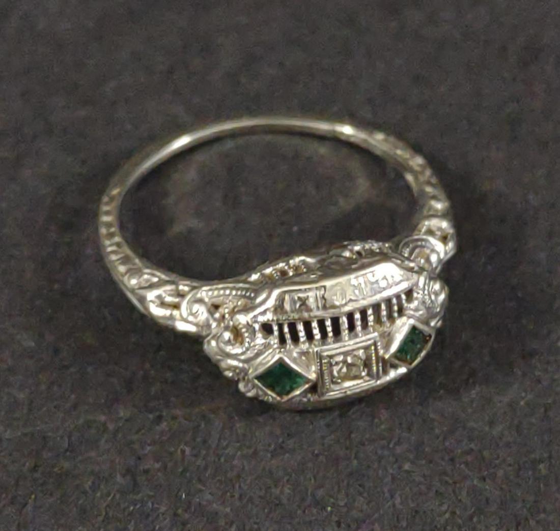 14K White Gold Emerald & Diamond Ring (Art Deco) (1 of 7)