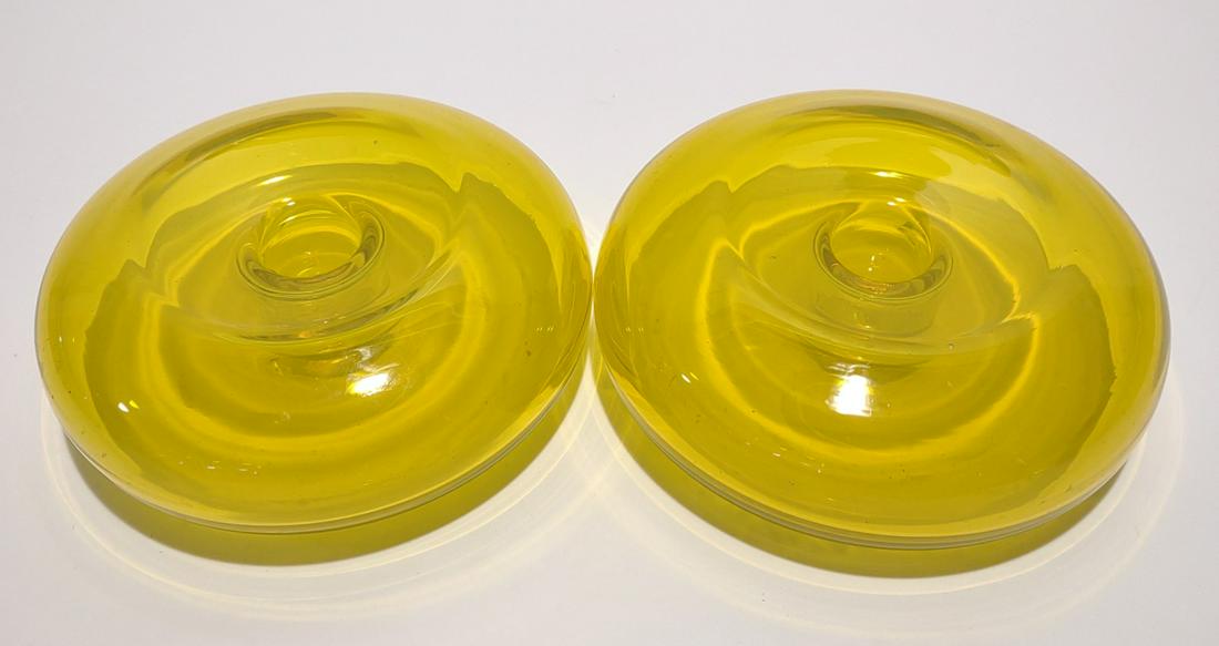 Two Blenko Lemon Yellow Art Glass Candle Holders (1 of 6)