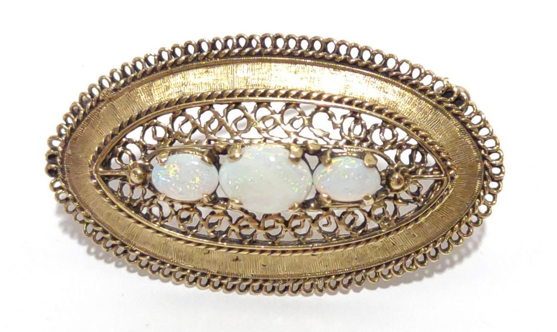 14K Gold Opal Filigree Brooch / Pin (1 of 8)