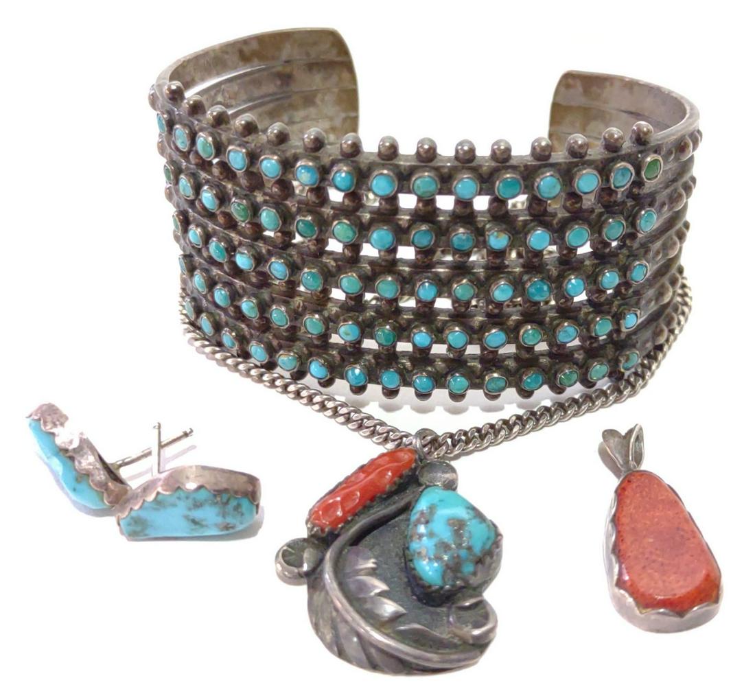 Sterling Turquoise & Coral Jewelry Suite Maisels (1 of 12)