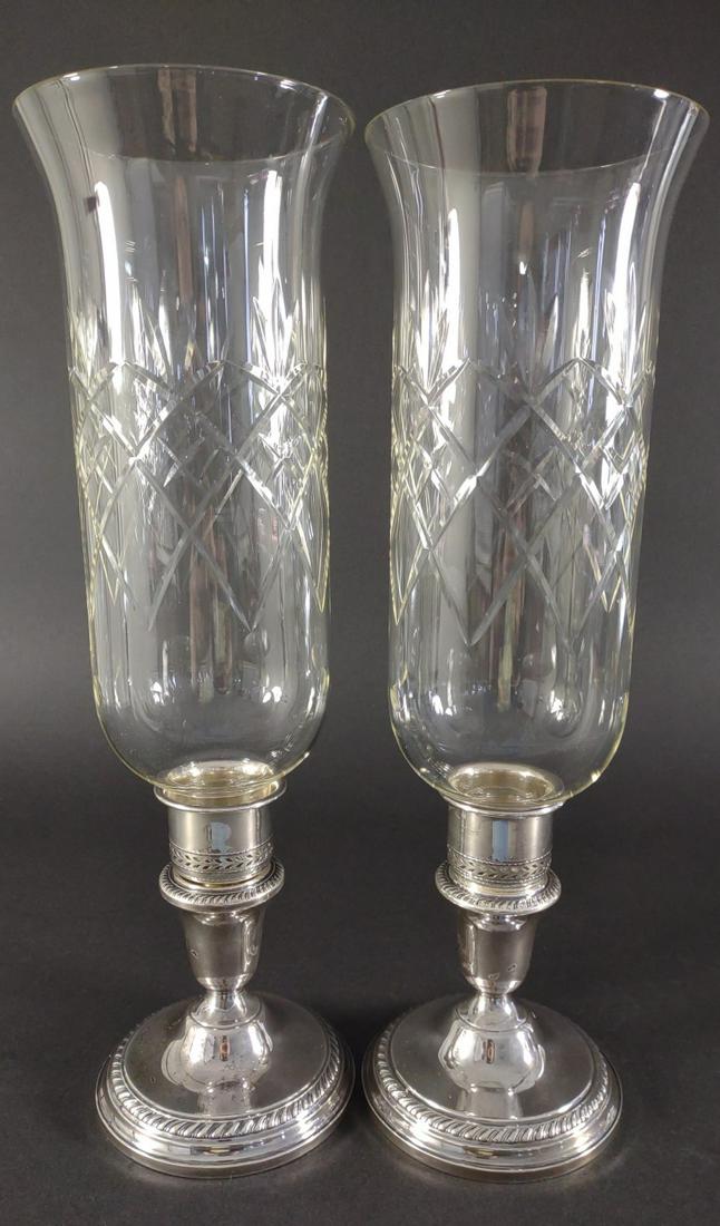 Pair of Hamilton Sterling Silver Hurricane Lamps (1 of 11)