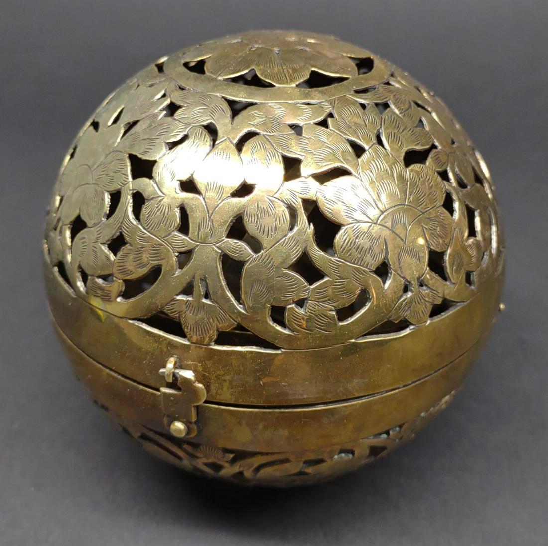 19th C. Pierced Brass Gimbaled Hand Warmer (1 of 9)