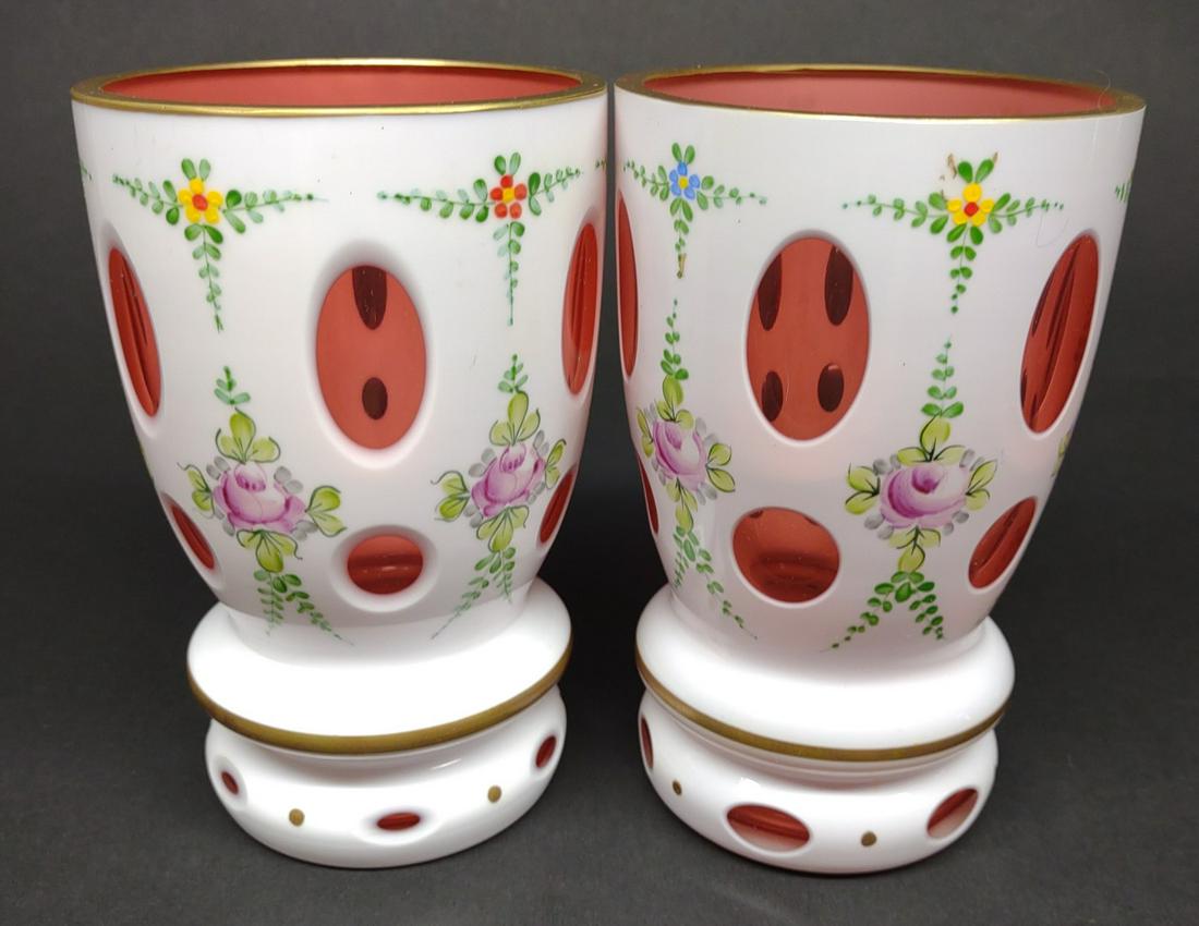 Pair of Bohemian Overlay Cut to Red Vases (1 of 7)