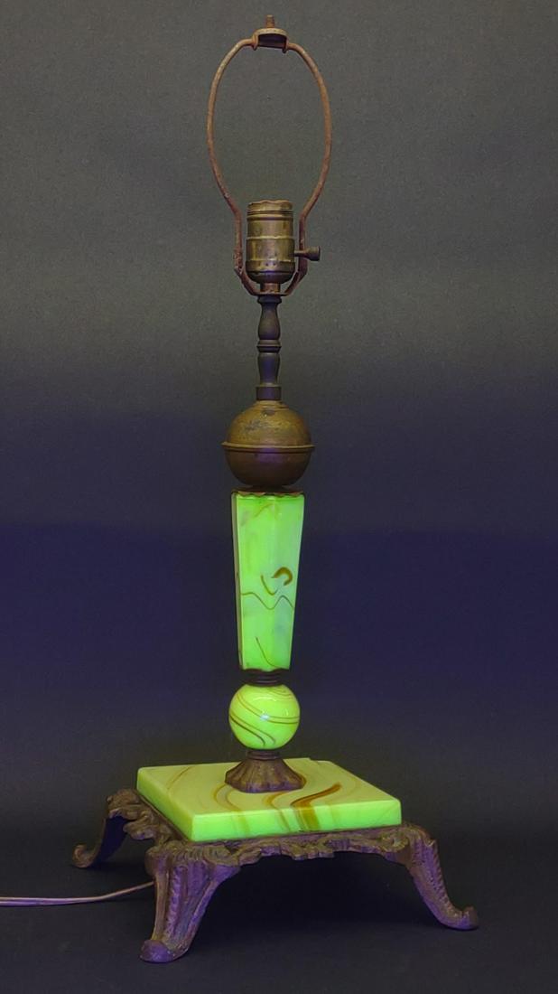 Art Deco Slag Glass & Iron Table Lamp (Works) (1 of 10)