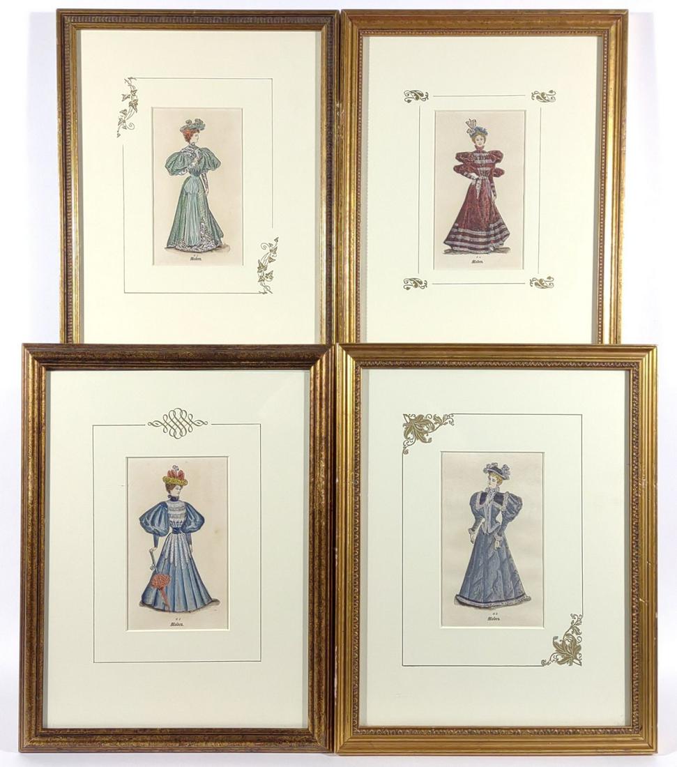 4 Antique Hand Colored Fashion Lithographs Framed (1 of 10)