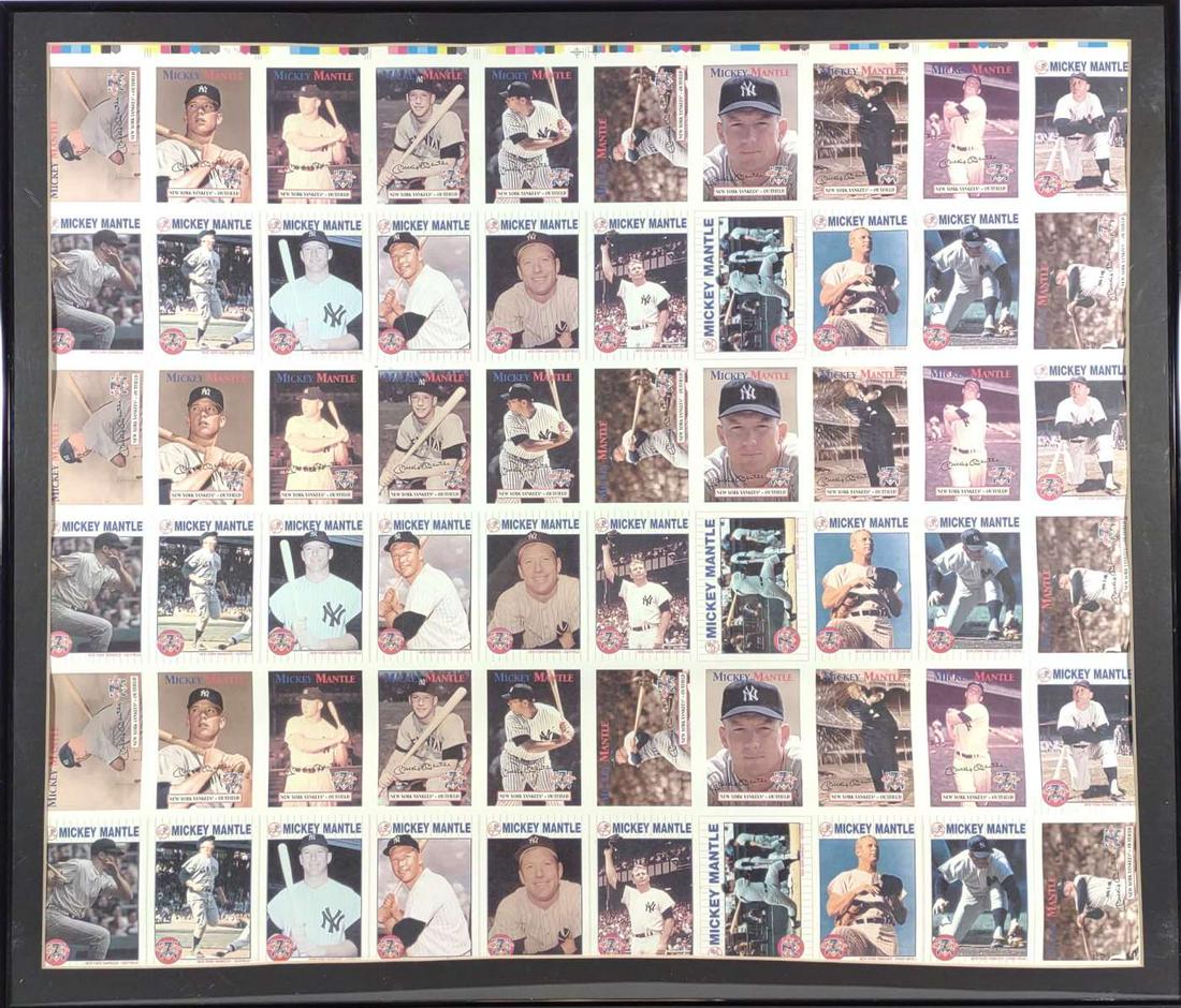 Uncut Mickey Mantle Baseball Card Sheet in Frame (1 of 7)