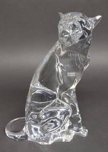 Large Baccarat Cheetah on the Watch Sculpture: 11.4" tall. Signed Baccarat crystal glass sculpture titled "Cheetah on the Watch". This sculpture is in pristine condition. The baccarat retail price of this piece is $3580. Ref #2100440