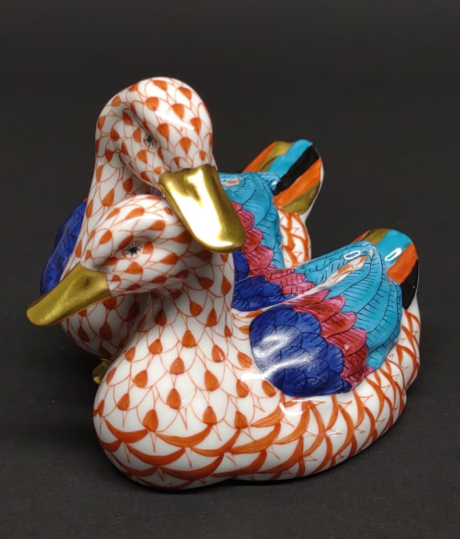 Herend Porcelain Pair Of Ducks Fishnet Figure (1 of 7)