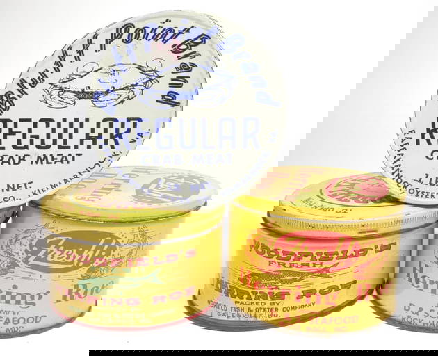 3 Crab & Herring Roe Tin Advertising Cans