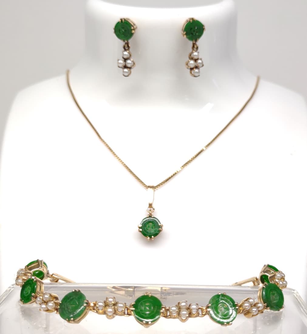 14k Gold Jade & Pearl Jewelry Suite (15.83g) (1 of 12)