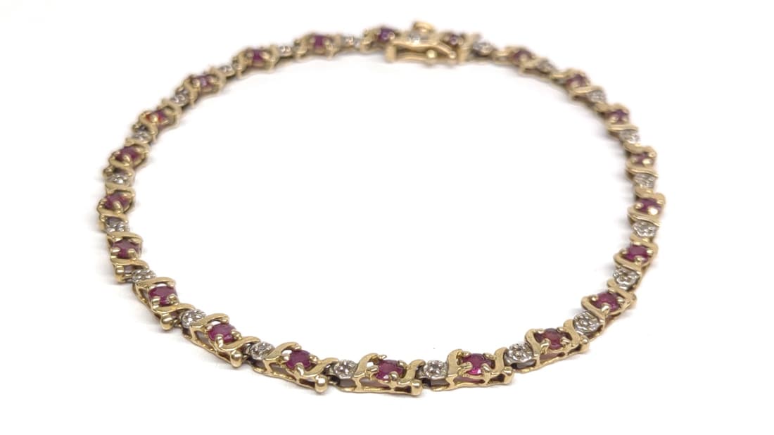 14k Ruby & Diamond Tennis Bracelet (4.39g) (1 of 6)