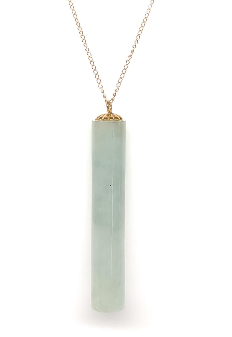 14k Gold & Jade Bar Pendant Necklace (6.24g) (1 of 5)