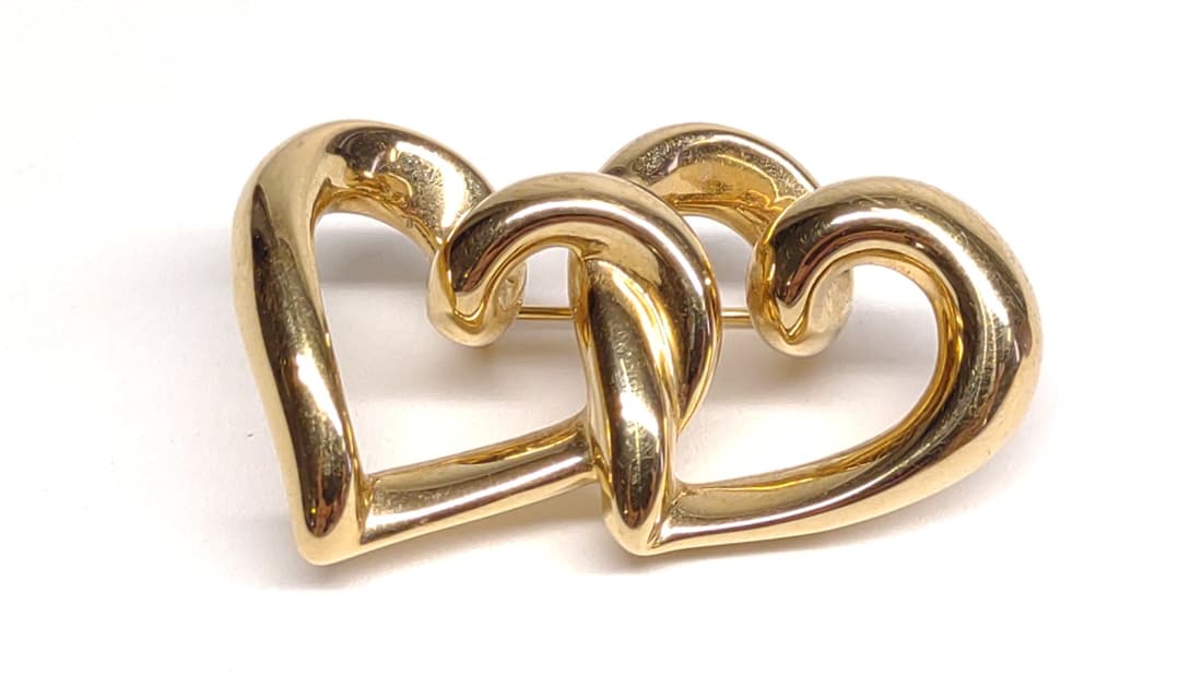 14k Gold Double Heart Brooch / Pin (2.60g) (1 of 6)