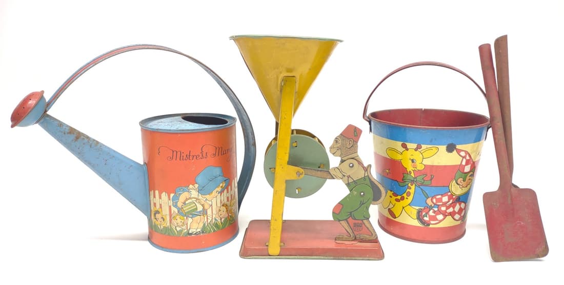 3 Tin Litho Sand Toys (J Chein, Ohio Art, T Cohn) (1 of 9)