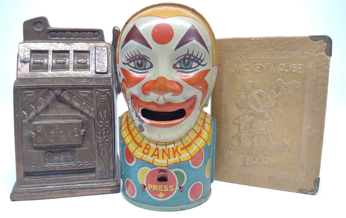 3 Vintage Tin & Metal Coin Banks J Chein & Disney (1 of 8)