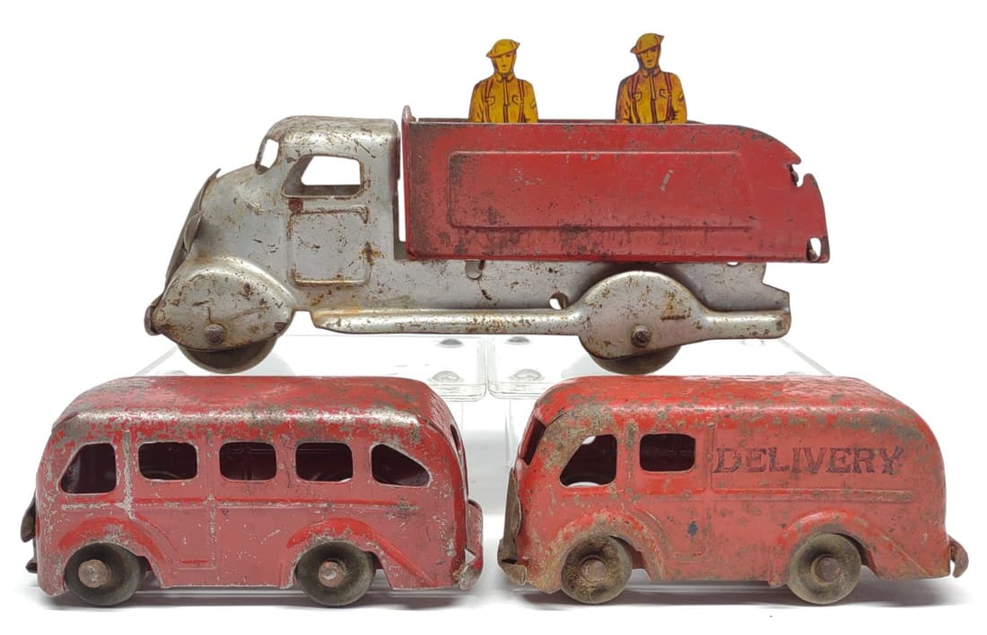 3 Marx Pressed Steel Stake & Delivery Trucks (1 of 14)