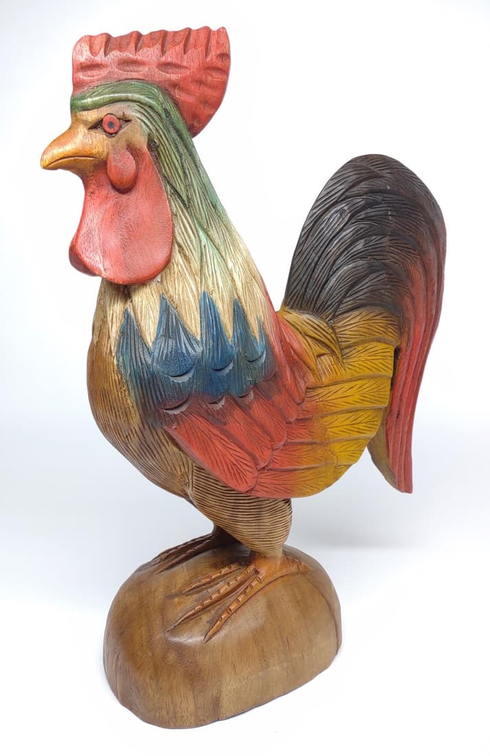 Carved Wood Rooster Sculpture (1 of 7)