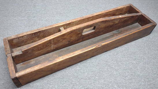 33" Antique Primitive Wood Tool Box: Antique divided wooden tool box caddy with center handle. 33" in length. (NOTE: International In-house Shipping is NOT Available For This Item. 3rd Party shipping or private shipping arrangement only.