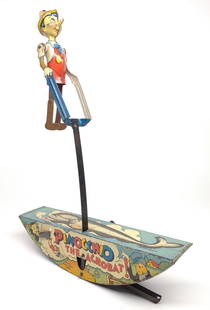 Marx Pinocchio The Acrobat Wind-Up Tin Toy: Marx tin litho wind up Pinocchio the Acrobat toy. Working condition. Marked 1939, walt disney prod. Vintage.