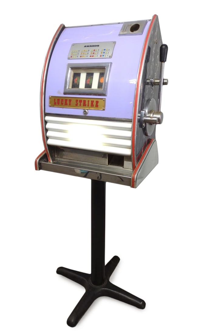 1d English Penny Slot Machine on Stand (Works) (1 of 12)