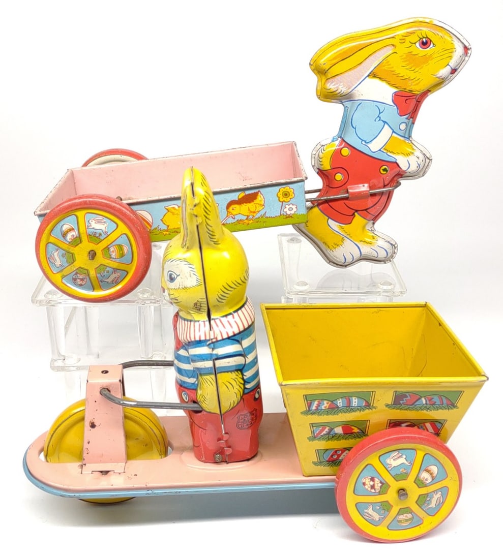 2 J. Chein Tin Easter Bunny Cart Toys (1 of 12)