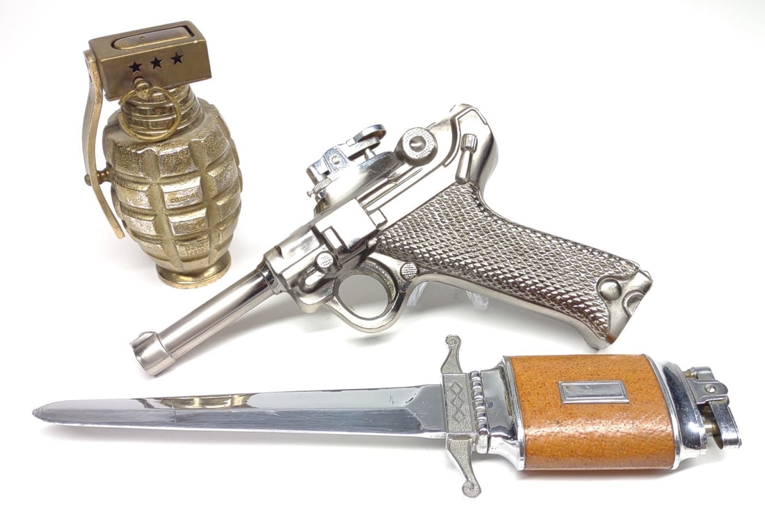 3 Figural Lighters (Dagger, Grenade & Luger) (1 of 6)