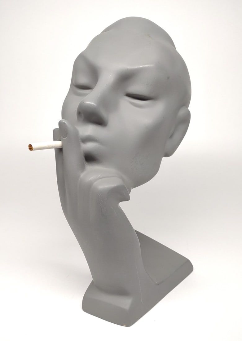 Smoking Mannequin Head Sculpture (14" tall): A vintage smoking head sculpture / bust. Stands 14" tall. Cigarette not included.