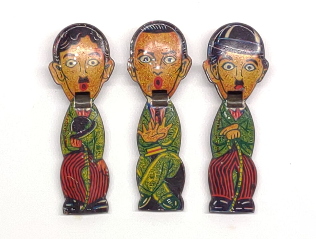 3 Antique Charlie Chaplin Tin Japan Whistles (1 of 6)