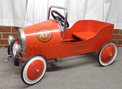 A&P 150 Year Anniversary Metal Pedal Car: A&P 150 Year Anniversary promotional red steel pedal car. Circa 2009. Some paint chip spots present on front outer rims, otherwise great condition.In-house international shipping NOT available for thi